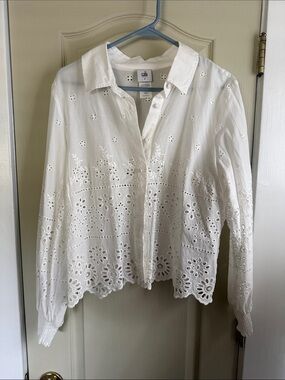 CAbi White Eyelet Embroidered Button-Up Blouse
